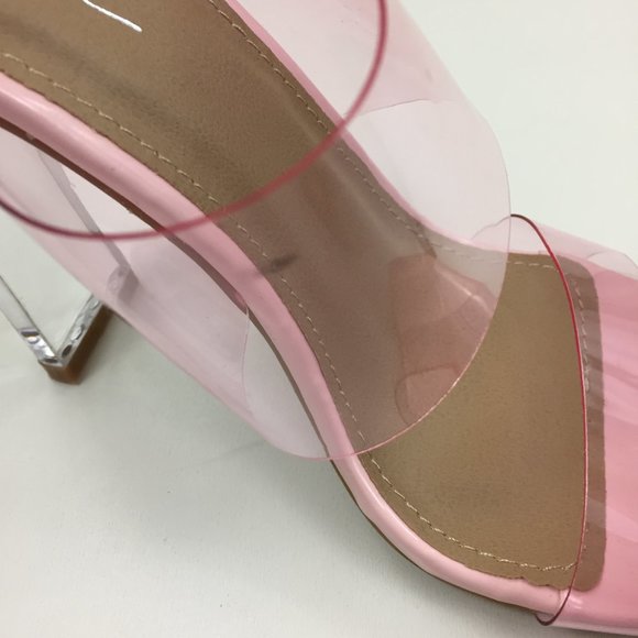 NWOB NASTY GAL Clear Block Heel Pink Transparent Straps Shoes - Picture 9 of 9